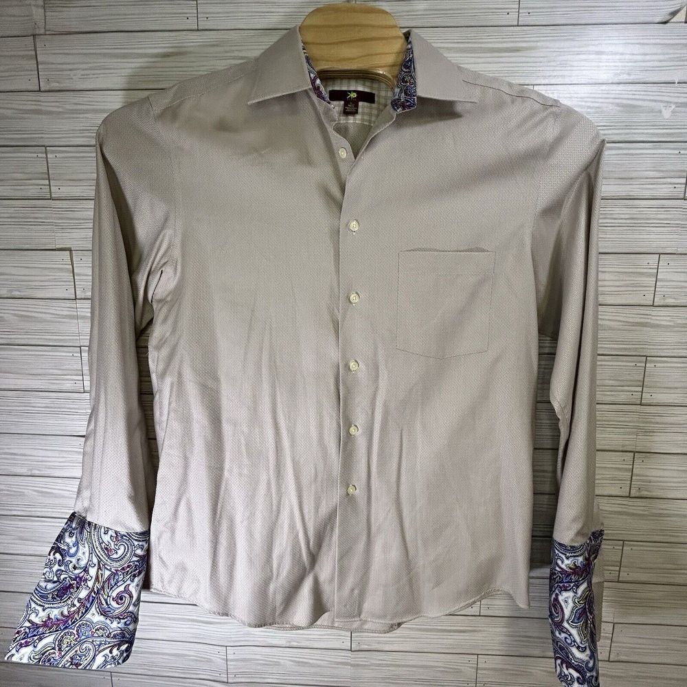 Egara Beige Dress Shirt with Paisley Trim